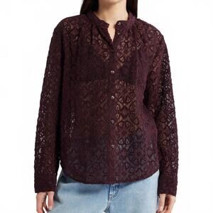 Treasure & Bond Lace Button-Up Long-Sleeved Shirt Burgundy NWT Medium